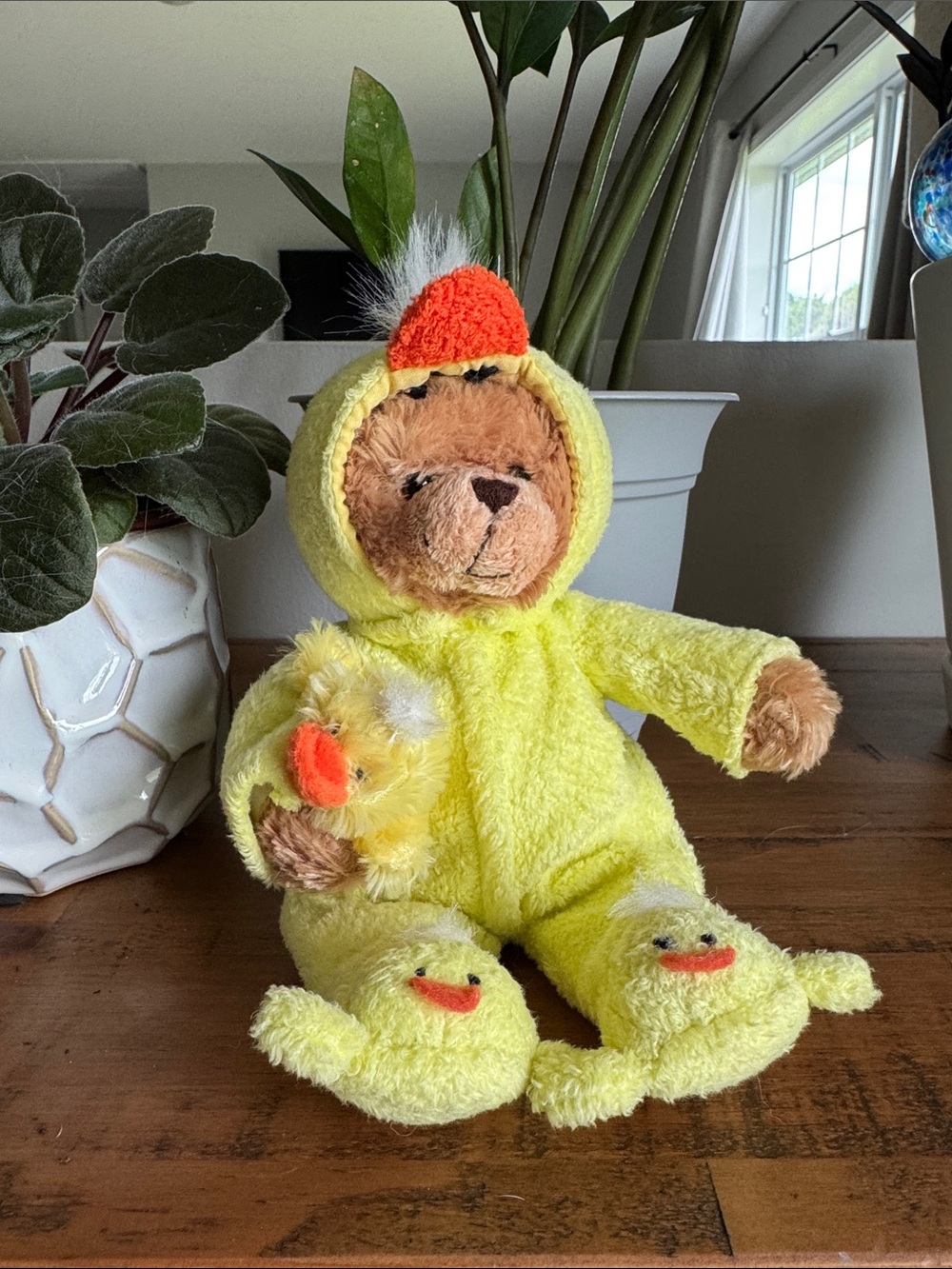 Plush Bear in Yellow Duck Costume - Soft Kids Toy